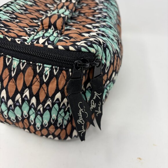 Vera Bradley travel case toiletries cosmetics tan mint blue geometric quilted - Picture 4 of 12